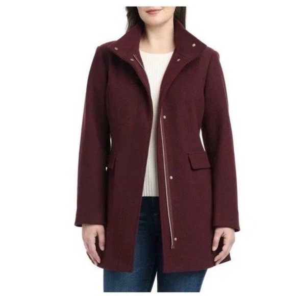 Vince Camuto Jackets & Blazers - NWT Vince Camuto Women's M Funnel Neck Pea Coat Dark Red PolyesterBlend
